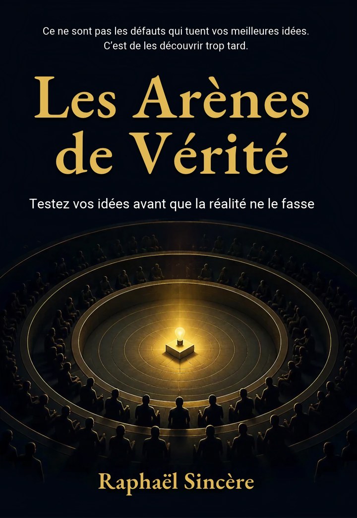 Couverture du livre Les Arènes de Vérité, de Raphaël Sincère : une arène vue d’en haut, avec une lumière au centre.